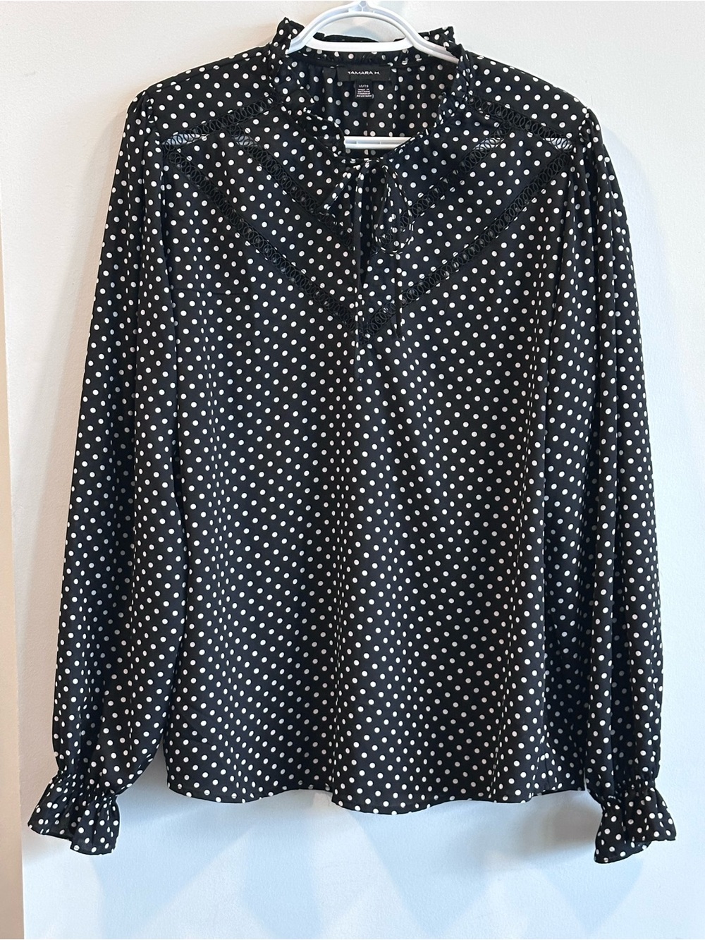Tamara H Tie-Neck Polka Dot Blouse in Black and White